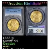 PCGS 1888-p Gold Liberty Double Eagle $20 ms61 PCG
