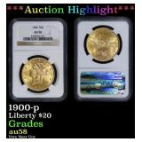 NGC 1900-p Gold Liberty Double Eagle $20 au58 NGC