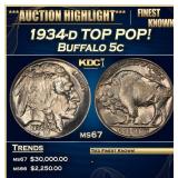 1934-d Buffalo Nickel TOP POP! 5c ms67 SEGS