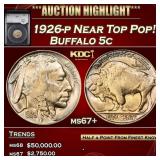 1926-p Buffalo Nickel Near Top Pop! 5c ms67+ SEGS