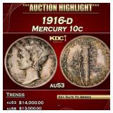 PCGS 1916-d Mercury Dime 10c au53 PCGS