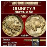 1913-S Ty II Buffalo Nickel 5c ms64+ USCG
