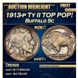 1913-p Ty II Buffalo Nickel TOP POP! 5c ms67+ SEGS