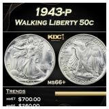 1943-p Walking Liberty Half Dollar 50c Grades ms66