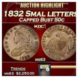 1832 Smal letters Capped Bust Half Dollar 50c ms63
