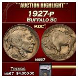 1927-p Buffalo Nickel 5c ms67 SEGS