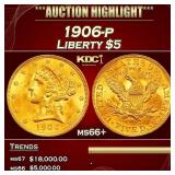 1906-p Gold Liberty Half Eagle $5 ms66+ SEGS