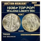 1936-p Walking Liberty Half Dollar TOP POP! 50c ms