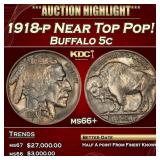 1918-p Buffalo Nickel Near Top Pop! 5c ms66+ SEGS