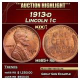 1913-d Lincoln Cent 1c ms65+ rb SEGS