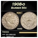 1908-o Barber Half Dollars 50c Grades ms62