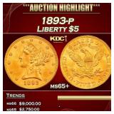 1893-p Gold Liberty Half Eagle $5 ms65+ SEGS