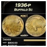 1936-p Buffalo Nickel 5c Grades ms66+