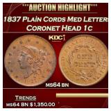 1837 Plain Cords Med Letters Coronet Head Large Ce