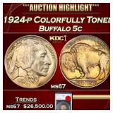 1924-p Buffalo Nickel Colorfully Toned 5c ms67 SEG