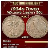 1934-s Walking Liberty Half Dollar Toned 50c ms66+