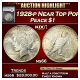 1928-p Peace Dollar Near Top Pop! $1 ms66 SEGS