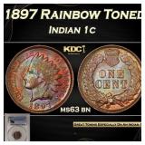 PCGS 1897 Indian Cent Rainbow Toned 1c ms63 bn PCG