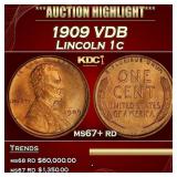 1909 VDB Lincoln Cent 1c ms67+ rd SEGS
