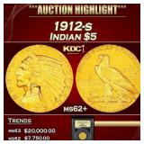 1912-s Gold Indian Half Eagle $5 ms62+ USCG