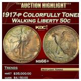 1917-p Walking Liberty Half Dollar Colorfully Tone