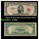 1953A $5 Red Seal United States Note Grades vf++