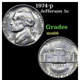 1974-p Jefferson Nickel 5c Grades GEM+ Unc