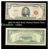 1963 $5 Red Seal United States Note Grades vf++