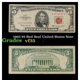 1963 $5 Red Seal United States Note Grades vf++
