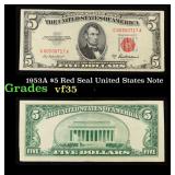 1953A $5 Red Seal United States Note Grades vf++