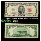1953A $5 Red Seal United States Note Grades vf++