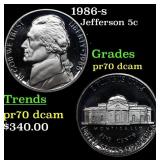 1986-s Proof Jefferson Nickel 5c pr70 dcam SEGS