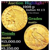 *Highlight* 1908-p Gold Indian Quarter Eagle $2 1/