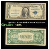1935D $1 Blue Seal Silver Certificate Grades vf+