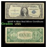 1935F $1 Blue Seal Silver Certificate Grades vf+