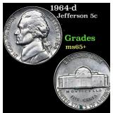 1964-d Jefferson Nickel 5c Grades GEM+ Unc