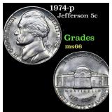 1974-p Jefferson Nickel 5c Grades GEM+ Unc