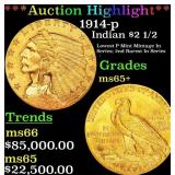 *Highlight* 1914-p Gold Indian Quarter Eagle $2 1/