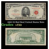 1963 $5 Red Seal United States Note Grades vf++