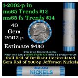 BU Shotgun Jefferson 5c roll, 2002-p 40 pcs Bank $