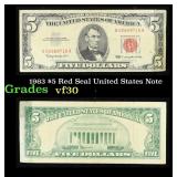 1963 $5 Red Seal United States Note Grades vf++