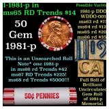 BU Shotgun Lincoln 1c roll, 1981-p 50 pcs Bank Wra