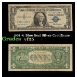 1957 $1 Blue Seal Silver Certificate Grades vf+