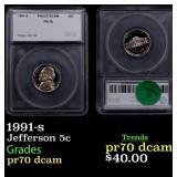 1991-s Proof Jefferson Nickel 5c pr70 dcam SEGS