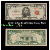 1963 $5 Red Seal United States Note Grades vf++