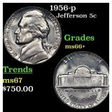 1956-p Jefferson Nickel 5c Grades GEM++ Unc