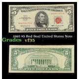 1963 $5 Red Seal United States Note Grades vf++