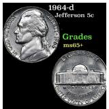1964-d Jefferson Nickel 5c Grades GEM+ Unc