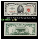 1963 $5 Red Seal United States Note Grades xf+
