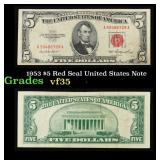 1953 $5 Red Seal United States Note Grades vf++